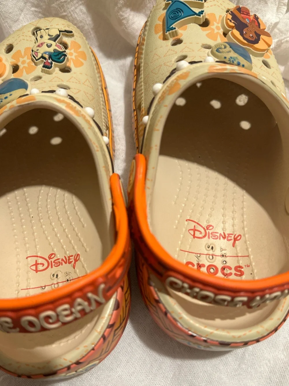 CROCS Kids Beige and Orange Moana Jibbitz Clog Shoes